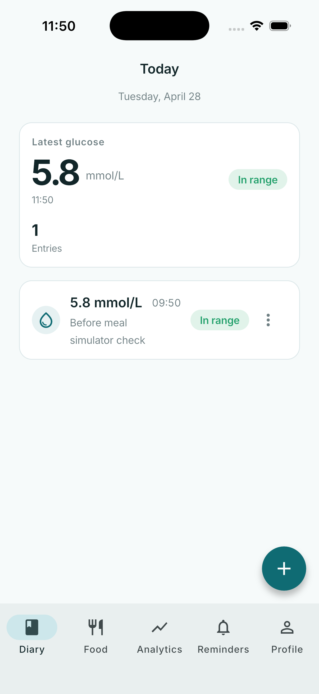 Glytrio diary screen in English